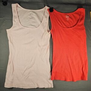 Old Navy Womens Ribbed Tank Top Bundle 2 Pack Pink Coral Red Scoop Neck Large